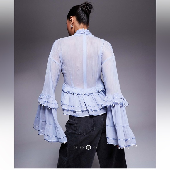 ASOS Luxe Pearl embellished chiffon blouse 💙🦋 - Picture 3 of 7